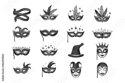 Elegant carnival masks collection featuring intricate designs and festive accessories