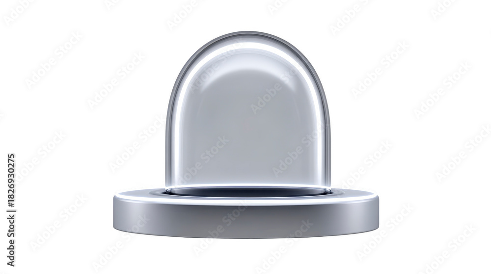 Fototapeta premium Glass dome display stand, modern transparent cover on round metallic base, isolated on transparency background, perfect for showcasing collectibles, jewelry, or small art pieces in stylish way