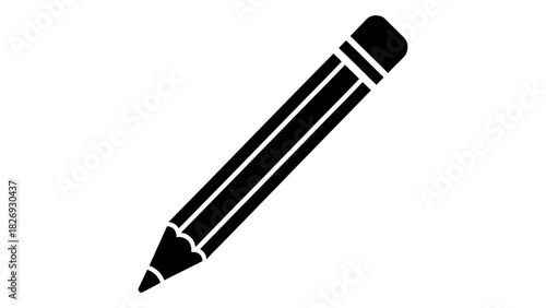 Black pencil silhouette icon representing writing, drawing, sketching, education, and creative design concepts