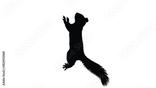 Black silhouette of a climbing squirrel rearing up with sharp claws extended, dynamic wildlife pose, simple graphic vector art, clean design, isolated on white background