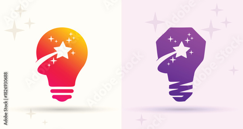 Light bulb star swoosh logo idea innovation smart solution creative brand icon
