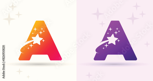 Letter A star swoosh monogram logo alphabet initial modern corporate brand icon
