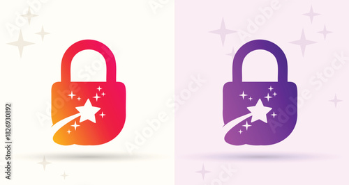 Padlock star swoosh logo security privacy protection safe trusted service brand icon
