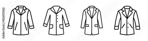 Collection of outline style overcoats for fashion design and apparel industry vector illustration
