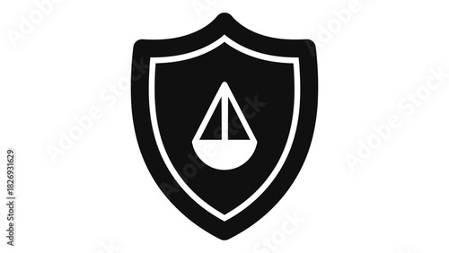 Justice shield icon symbolizing legal protection, fairness, defense of rights, and moral authority concept art.