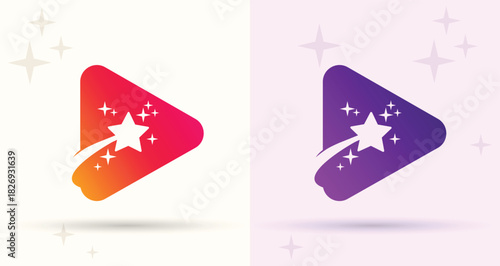 Play button star swoosh logo media video streaming start modern brand icon

