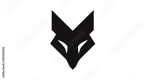 Geometric Fox Head Silhouette Design. Abstract Minimalist Black Wild Animal Face Graphic Icon on White Background.