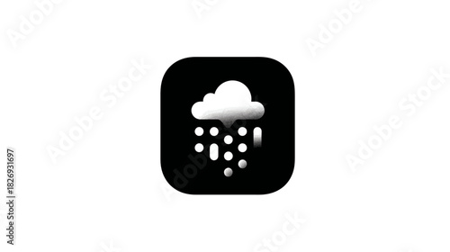 Minimalist weather forecast app icon showing a white cloud with rain or snow on a dark square background