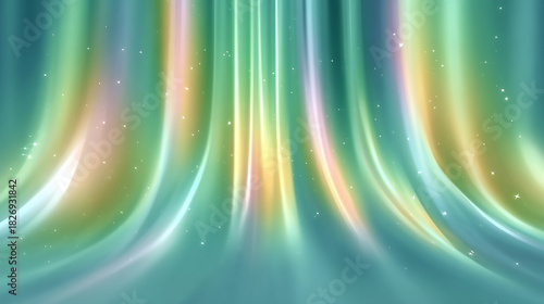 Vivid Iridescent Lime Metallic Aurora Bands Flowing Through a Celestial Star-Studded Background, Creating a Dreamlike and Enchanting Atmosphere of Light and Color