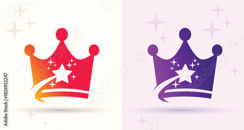 Crown star swoosh logo premium royal award luxury quality champion brand icon
