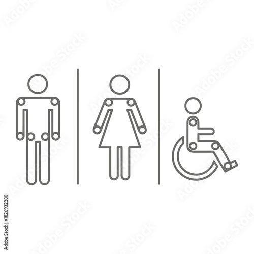 Male female and wheelchair accessible restroom sign icons toilet bathroom