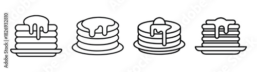 Delicious pancake stack breakfast brunch food vector illustration outline drawing recipe design 90