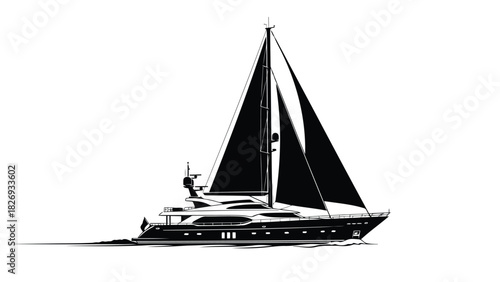 A  sleek, modern sailboat with a minimalist and elegant design, captured in a side profile view against a plain white background