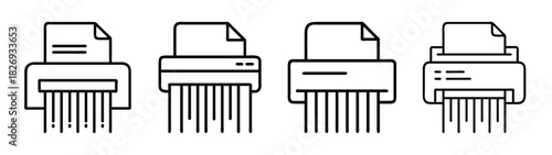 Paper shredder icon set document destruction confidential data security office equipment vector graphic