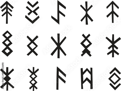 Set of ancient norse runes symbols isolated on white background
