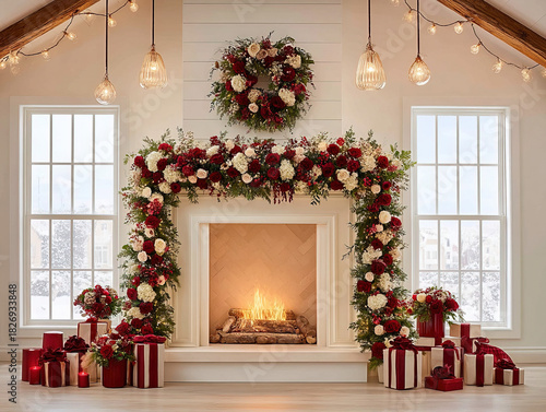 a decorated Christmas mantel