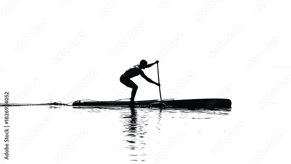 Fototapeta premium Stand Up Paddleboarder Silhouette Paddling on Calm Water