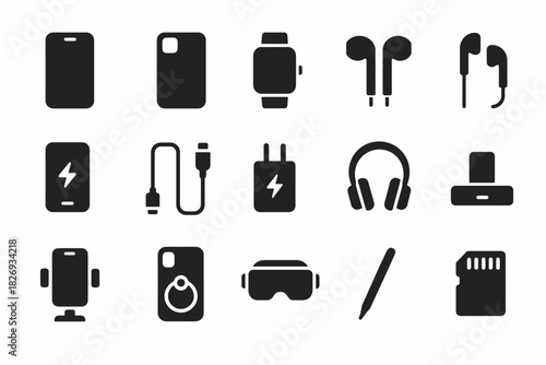 Collection of essential mobile and tech gadget icons