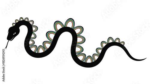 Mythological Serpent or Dragon with Colorful Decorative Scales