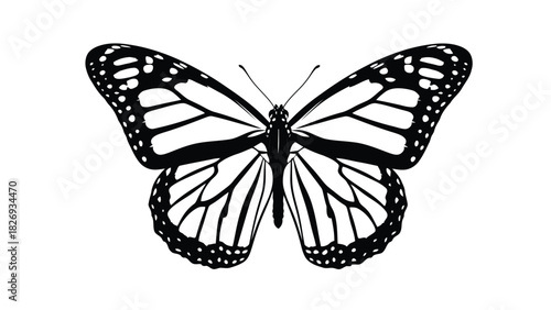 Monarch Butterfly Black and White Silhouette