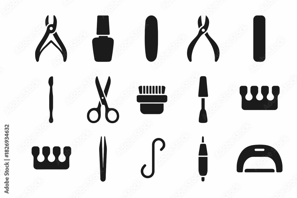 Obraz premium Silhouette icons of manicure and pedicure tools collection