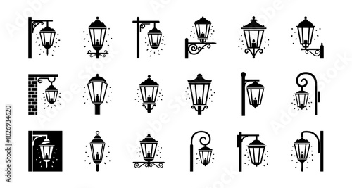 Elegant silhouette set of vintage street lamp designs for decor and inspiration