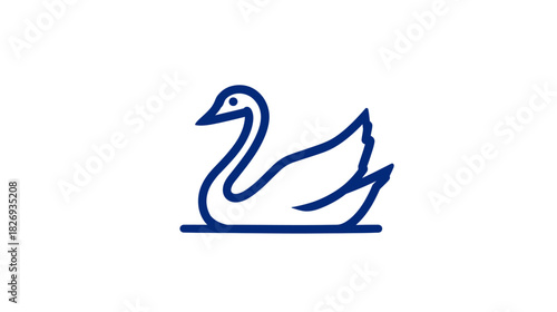 Elegant blue line icon of a graceful swan swimming on water, minimalist vector illustration of a beautiful waterfowl bird