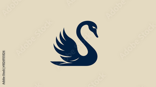 Elegant minimalist dark blue swan silhouette graphic illustration. Graceful bird icon design on light background. Abstract wildlife symbol.