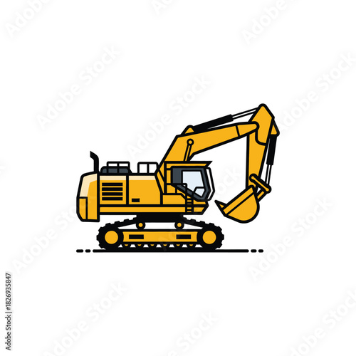 Yellow Excavator Illustration Construction Heavy Equipment Machinery Icon
