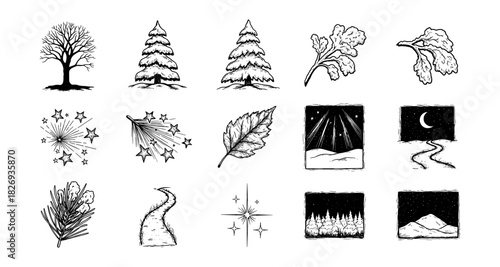Hand drawn nature elements and seasonal illustrations for creative projects