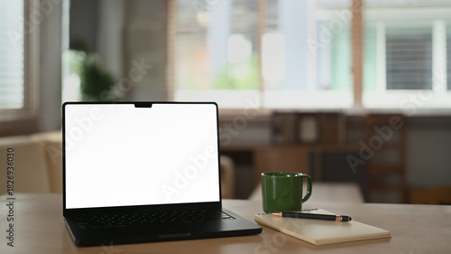 Wallpaper Mural Empty screen laptop computer on table at home office Torontodigital.ca