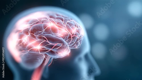 Intricate human brain glowing neural defocused networks vibrant, faceless neuroscience research, synapses visualization detail, blurred medical background, technology concept, brai