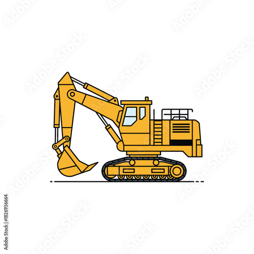Vibrant yellow excavator illustration ready for heavy construction and earthmoving projects and tasks