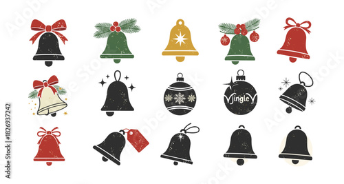Festive holiday bells with decorative elements in vintage style