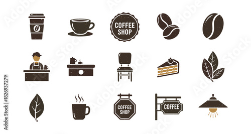 Coffee shop icons collection: vintage style for cafes and restaurants