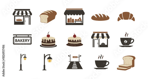 Bakery and cafe elements for food and drink themes