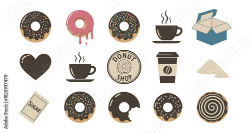 Coffee and donuts icons: simple and colorful designs for cafes and bakeries