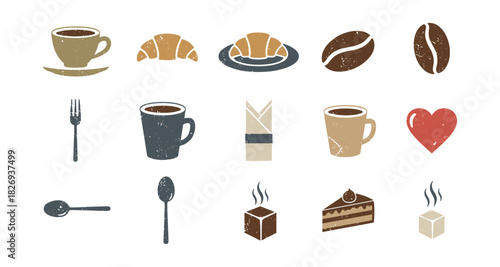 Rustic coffee and bakery elements with vintage texture