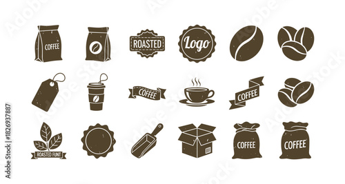 Rustic coffee icons: hand drawn elements for cafe branding and design