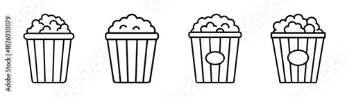 Popcorn buckets vector illustration: cinema snack, movie night, food clipart, outline drawing design