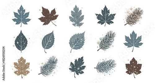 Rustic autumn leaves with textured grunge effect in earthy tones