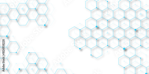 Science network pattern blue Hexagonal abstract background. Big Data Visualization structure elements Health care and science medical pattern innovation. Template design with concept Dots and lines.