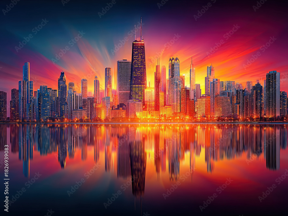 Fototapeta premium Chicago skyline at night
