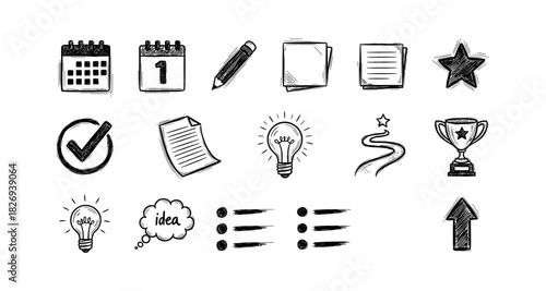 Hand drawn doodle icons for planning and creativity