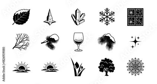 Nature and seasonal elements in black silhouette style