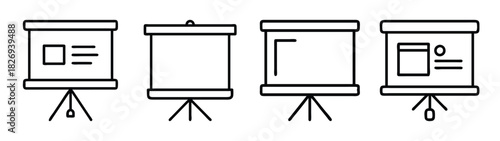 Presentation boards on tripod stands for meetings, conferences, and educational purposes vector art