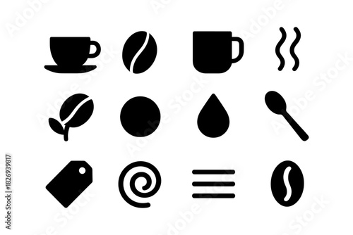 Coffee icon set in minimalist black silhouette style for cafes and menus