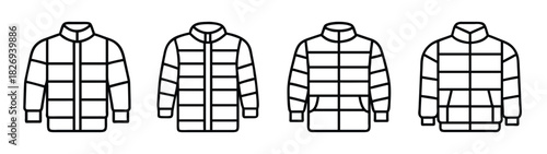 Download puffer jacket outline vector illustration winter coat fashion design template for art