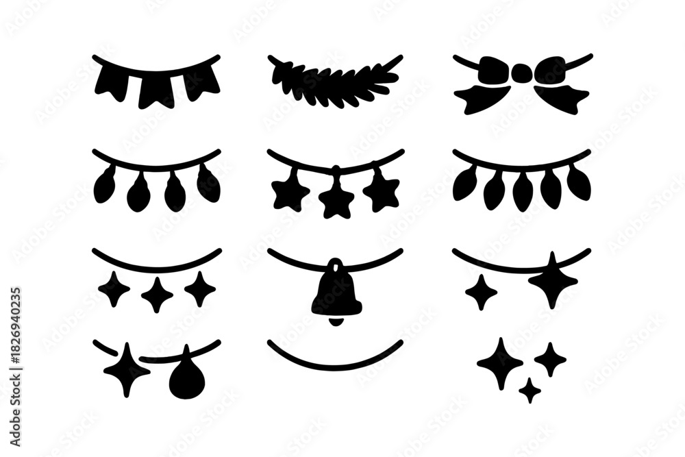 Naklejka premium Festive garland collection: christmas silhouette decorations in black