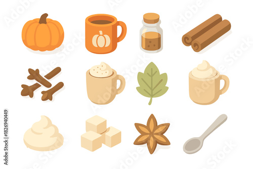 Autumn spice ingredients collection in flat design for seasonal recipes